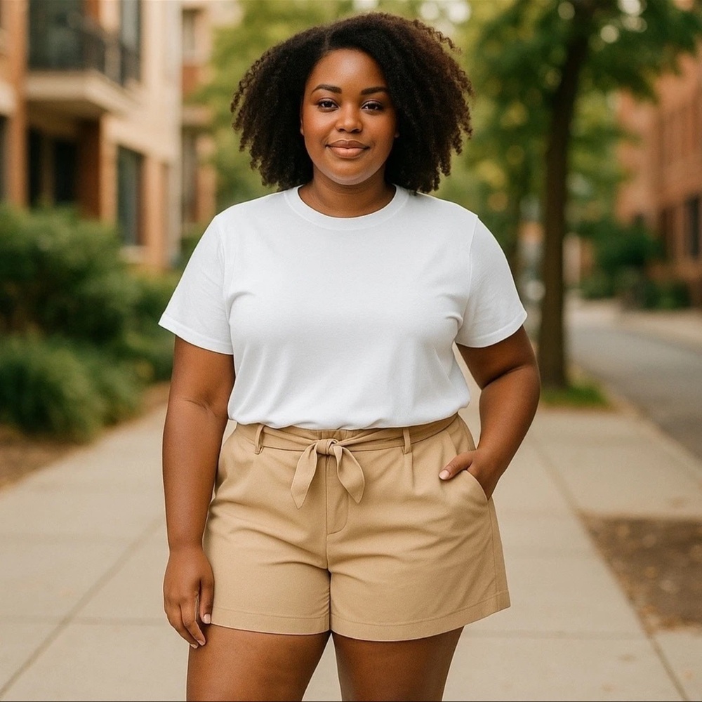Lane Bryant Perfect Drape Short Mid-Rise Tan Shorts
